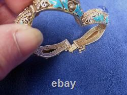 Antique Blue Enamel Lapis Sterling Silver Bracelet China 7