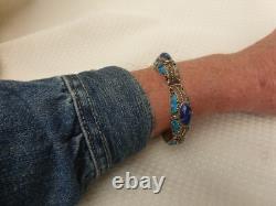 Antique Blue Enamel Lapis Sterling Silver Bracelet China 7