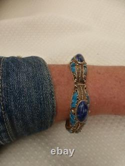 Antique Blue Enamel Lapis Sterling Silver Bracelet China 7