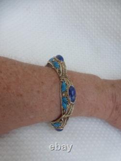 Antique Blue Enamel Lapis Sterling Silver Bracelet China 7