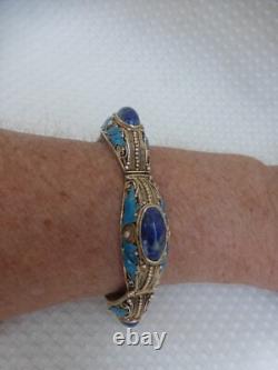 Antique Blue Enamel Lapis Sterling Silver Bracelet China 7