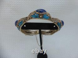 Antique Blue Enamel Lapis Sterling Silver Bracelet China 7