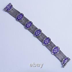 Antique Blue Enamel Multi Strand Chain Bracelet 900 Silver 7.25