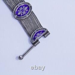 Antique Blue Enamel Multi Strand Chain Bracelet 900 Silver 7.25