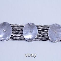 Antique Blue Enamel Multi Strand Chain Bracelet 900 Silver 7.25