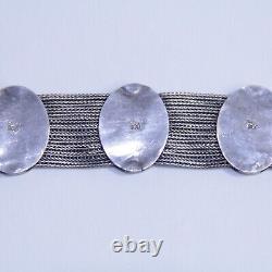 Antique Blue Enamel Multi Strand Chain Bracelet 900 Silver 7.25