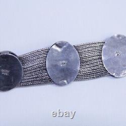 Antique Blue Enamel Multi Strand Chain Bracelet 900 Silver 7.25