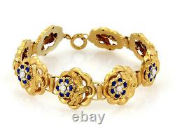 Antique Blue Enamel & Seed Pearl Rose 14k Yellow Gold Link Bracelet