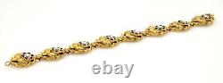 Antique Blue Enamel & Seed Pearl Rose 14k Yellow Gold Link Bracelet