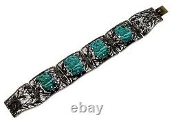 Antique Chinese Carved Turquoise Enamel Silver Bracelet C. 1890