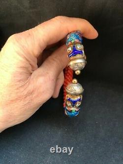 Antique Chinese enamelled silver and coral bracelet