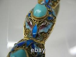 Antique Chinese silver gilt, enamel and turquoise bracelet