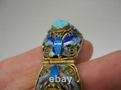 Antique Chinese silver gilt, enamel and turquoise bracelet