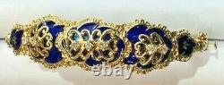 Antique Cobalt Blue Enamel & Diamonds on 14K Yellow Gold Bangle Bracelet