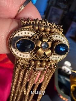 Antique Collector Austro Hungarian Brass Enamel Bracelet Blue Stones 1880-1910