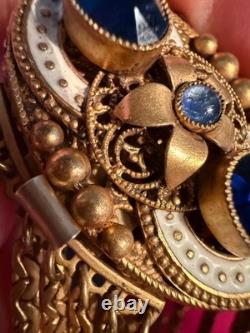 Antique Collector Austro Hungarian Brass Enamel Bracelet Blue Stones 1880-1910