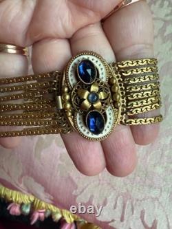 Antique Collector Austro Hungarian Brass Enamel Bracelet Blue Stones 1880-1910