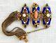 Antique Edwarian Bracelet, Blue Enamel On Brass, With Pearls, Coral Cameo & Beads