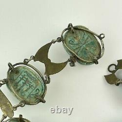 Antique Glazed Faience Scarab Beetle Partial Bracelet Egyptian Revival Enamel