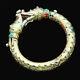 Antique Gold Diamond Minaar Enamel Turquoise Bangle Bracelet W Crocodiles (4929)