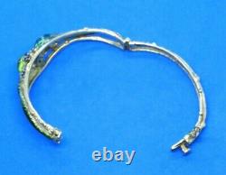 Antique Green & Blue Enamel Double Snake with Diamonds on 14K Gold Bangle Bracelet