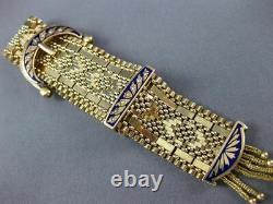 Antique Large Aaa Blue Enamel 14kt Yellow Gold 3d Classic Tassel Bracelet #2169