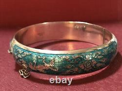 Antique Large Silver 925 Blue Enamel Bangle Bracelet. Rare, Perfect Condition