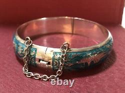 Antique Large Silver 925 Blue Enamel Bangle Bracelet. Rare, Perfect Condition