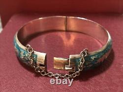 Antique Large Silver 925 Blue Enamel Bangle Bracelet. Rare, Perfect Condition