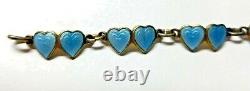 Antique Norway Sterling Silver Double Heart Baby Blue Enamel Bracelet Gilt #MB31