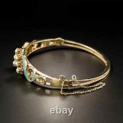 Antique Pearl And Turquoise Enamel Bangle 14k Yellow Gold Over 7.75 Bracelet