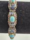 Antique Persian Turquoise With Enamel Accents Panel Bracelet