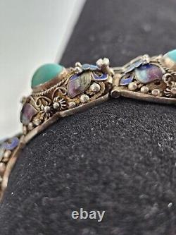 Antique Persian Turquoise with Enamel Accents Panel Bracelet