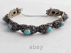 Antique Persian Turquoise with Enamel Accents Panel Bracelet