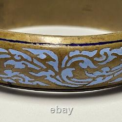 Antique Real Siam Sterling Silver Niello Ware Blue Enamel Cuff Bracelet 1939-48
