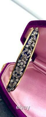 Antique Rose Cut Diamond Bangle Bracelet Blue Enamel Belle Epoque 18 Karat Gold