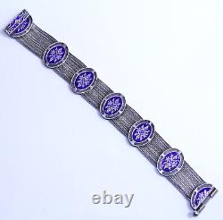 Antique Russian 84 NU 900 Silver Blue Enamel Multi Wheat Chain Bracelet 7.25