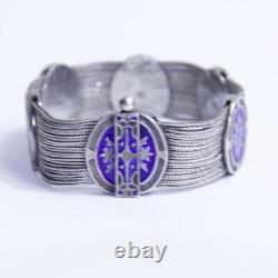 Antique Russian 84 NU 900 Silver Blue Enamel Multi Wheat Chain Bracelet 7.25