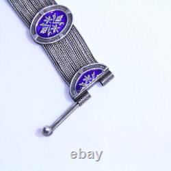 Antique Russian 84 NU 900 Silver Blue Enamel Multi Wheat Chain Bracelet 7.25
