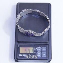 Antique Russian 84 NU 900 Silver Blue Enamel Multi Wheat Chain Bracelet 7.25