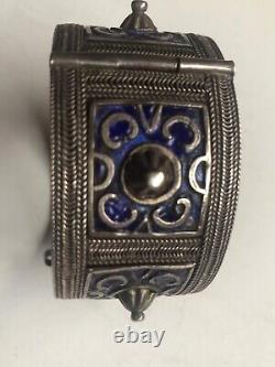 Antique Silver Berber Bracelet from Anti Atlas Mountains in Morocco Blue Enamel