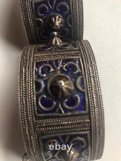 Antique Silver Berber Bracelet from Anti Atlas Mountains in Morocco Blue Enamel