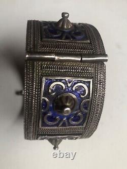 Antique Silver Berber Bracelet from Anti Atlas Mountains in Morocco Blue Enamel