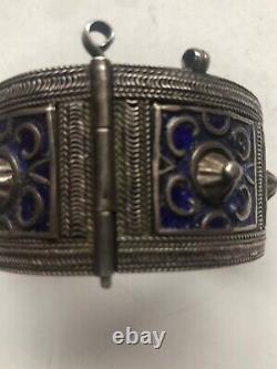 Antique Silver Berber Bracelet from Anti Atlas Mountains in Morocco Blue Enamel