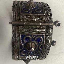 Antique Silver Berber Bracelet from Anti Atlas Mountains in Morocco Blue Enamel