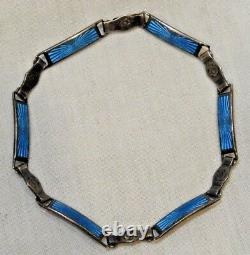 Antique Sterling Silver & Blue Guilloche Enamel Bracelet