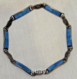 Antique Sterling Silver & Blue Guilloche Enamel Bracelet
