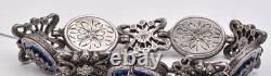Antique Sterling Silver Guilloche Blue enamel & marcasite Ladies 7 bracelet