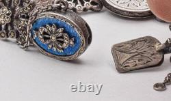 Antique Sterling Silver Guilloche Blue enamel & marcasite Ladies 7 bracelet