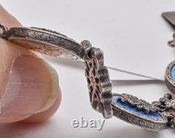 Antique Sterling Silver Guilloche Blue enamel & marcasite Ladies 7 bracelet